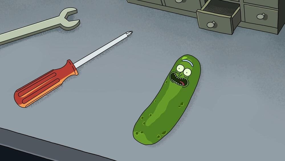 Pickle Rick ao lado da chave